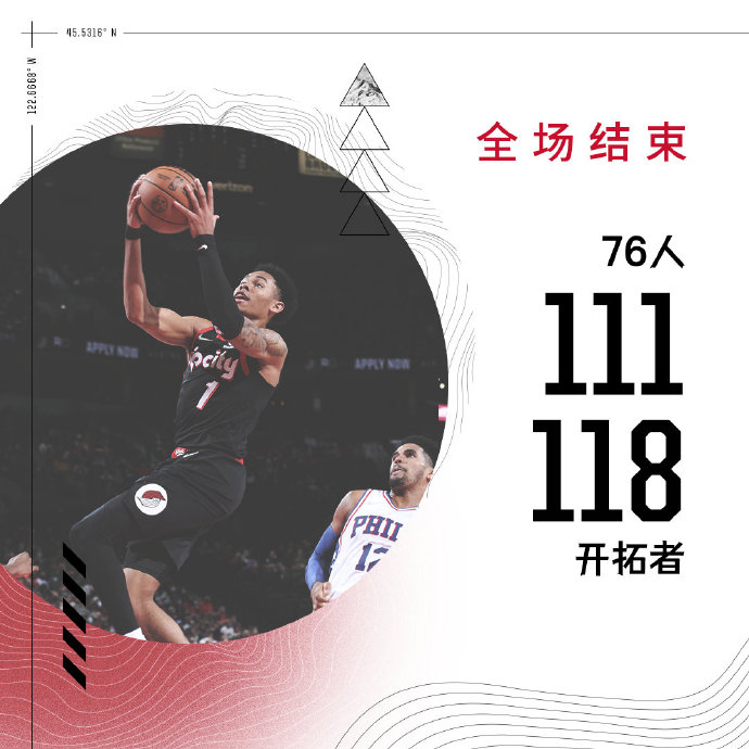 开拓者118-111击败76人