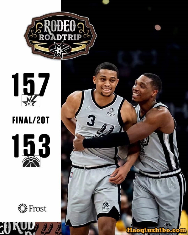 NBA常规赛马刺157-153奇才 穆雷31+13+14 库兹马36+8+7
