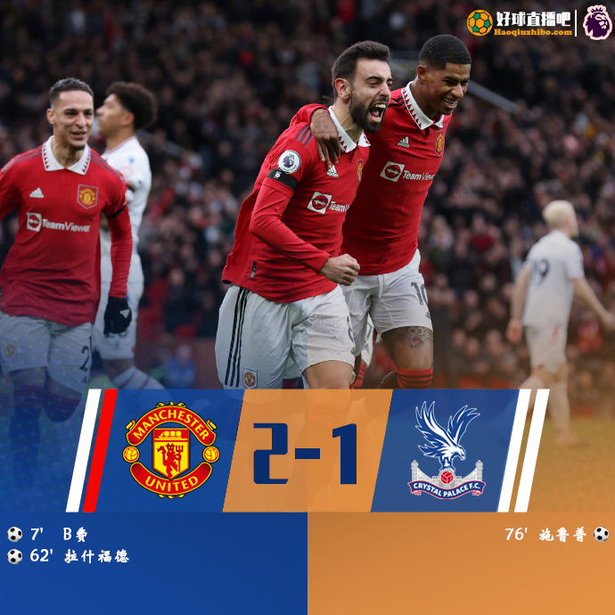 英超简报:拉什福德造点+破门卡塞米罗锁喉染红 十人曼联2-1水晶宫